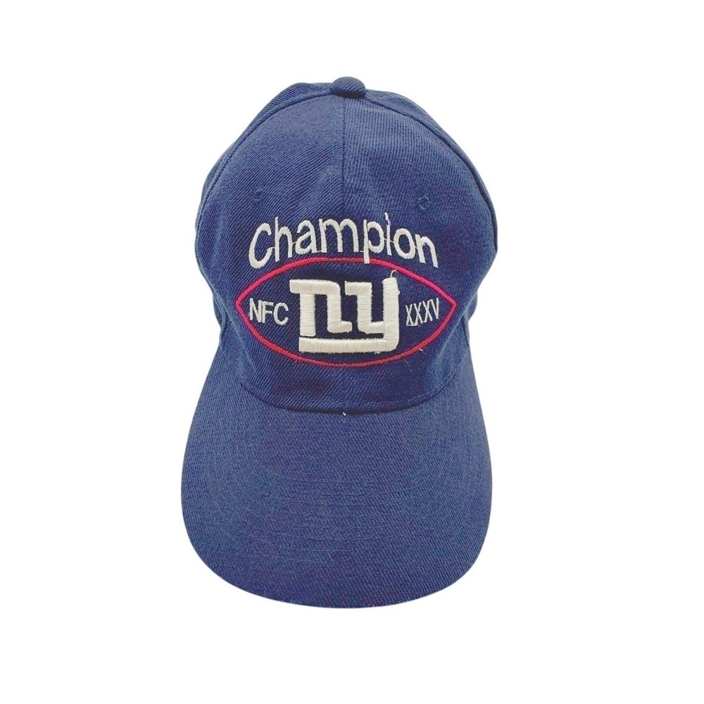 VTG New York Giants NFC Champions Wool Hat Football Blue Adjustable Cap Y2K